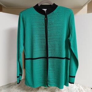 Ming Wang Kelly Green & Black Trim Tunic Jacket sz M